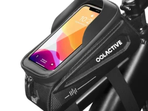 Krepšys telefonui vandeniui atsparus ant dviračio rėmo